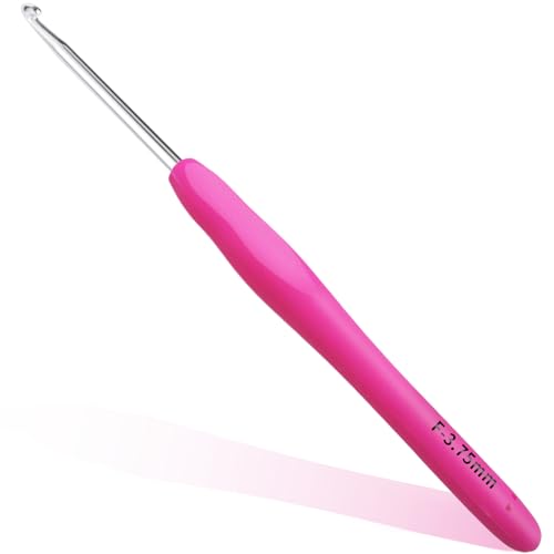 3.75mm Crochet Hook, Ergonomic Crochet Hooks with Soft Rubber Handle and Smooth Glide Head - Lightweight Aluminum Needles for Beginners, Arthritis, Yarn Projects, Long Crafting Sessions (3.75 mm) - size: 3.75 mm
