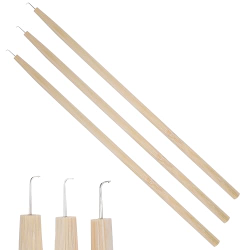 3 Pieces Wig Ventilating Needle, Professional Lace Wig Ventilating Needle Kit, 3 Sizes Wooden Handle Hook Needles for Wig Making, Repairing, Weaving, and Hair Extensions