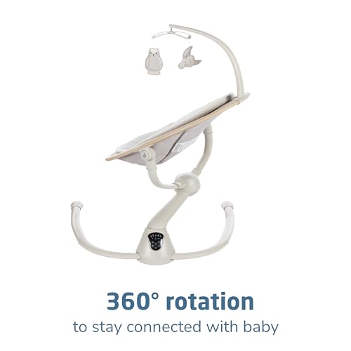 Maxi-Cosi Cassia Smart Baby Swing for Infants, Portable, Foldable Infant Swing with Music, 360 Rotation, 5 Speeds, 12 Melodies, EcoCare Fabric, Auto Motion Sensor, 2 Reclines, Classic Oat - color: Classic Oat