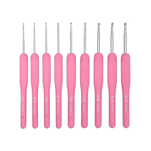 9 Size (2.0mm-6.0mm) Pink Ergonomic Crochet Hooks Set Case Crochet Needles with Soft Comfort-Grip Handles for Beginners Arthritic Seniors Hands
