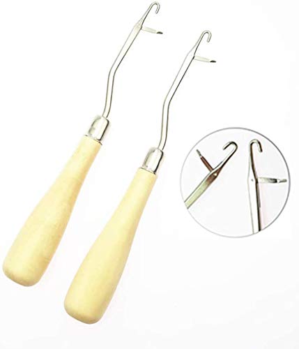 Onwon 3 Pcs Wooden Bent Latch Hook Tool Crochet Needle Hook Knitting Tool Kit Perfect for Rug Making and Art Crafts