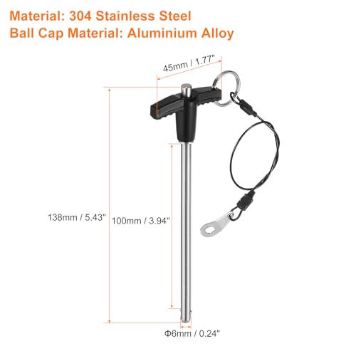 uxcell 2Pcs T Handle Lock Pins, 6mm x 100mm Usage Length Stainless Steel Push-Button Quick Release Pin - size: 6mm x 100mm