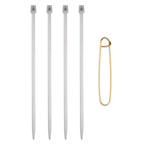 MECCANIXITY 4Pcs J(6mm) Single Pointed Knitting Needles Set, 9.8" Length Stainless Steel Crochet Needle with Versatile Stitch Holder for Beginner, Crocheter DIY Making, Silver - size: J(6mm) 9.8" Length
