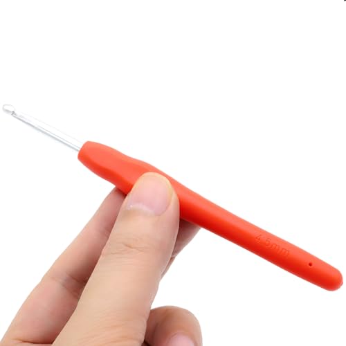 6Pcs 4.5mm Aluminum Soft Grip Rubber Ergonomic Handle Crochet Hook Knitting Needles US Size 7 for DIY Yarn Craft,Nice Gift for Women Adults Kids Children Beginners (Red) - size: 4.5mm