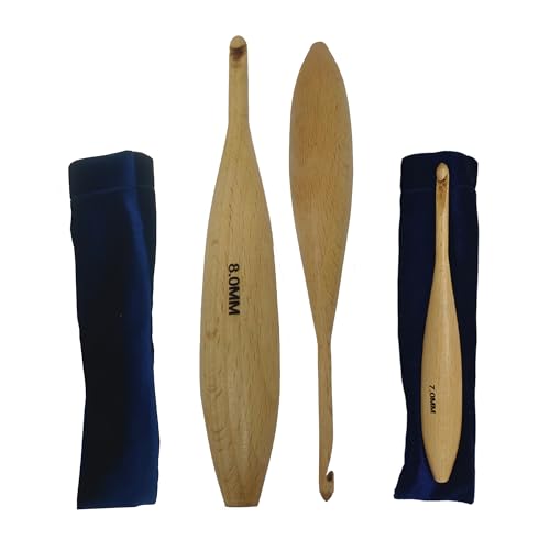 Handcrafted Wooden Crochet Hooks with Bag, 4 MM to 10 MM | Comfortable Grip | Smooth Finish & Ergonomic Design | Galaxy Indiacraft (Natural Beechwood, 8 MM) - color: Natural Beechwood, size: 8 MM