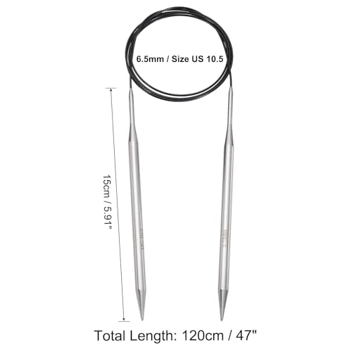 uxcell Size US 10.5 (6.5mm) Knitting Needles Circular Needle 47 Inch(120cm) Round Metal Stainless Steel Needle for Handmade Projects DIY Knitting Black - color: Black, size: 47 inch Size US 10.5 (6.5mm)