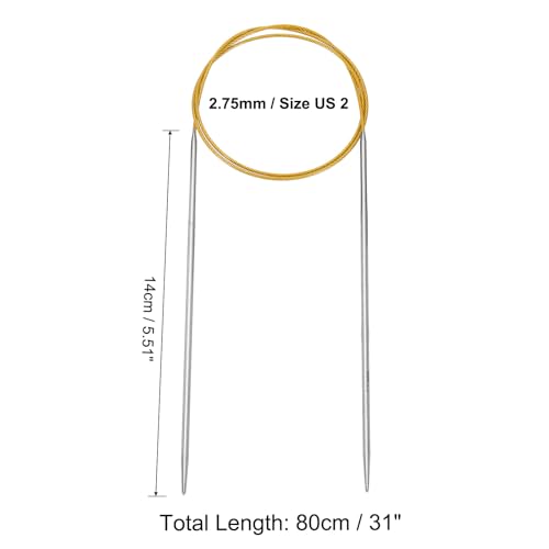 uxcell Size US 2 (2.75mm) Knitting Needles Circular Needle 31 Inch(80cm) Round Metal Stainless Steel Needle for Handmade Projects DIY Knitting Yellow - color: Yellow, size: 31 inch Size US 2 (2.75mm)