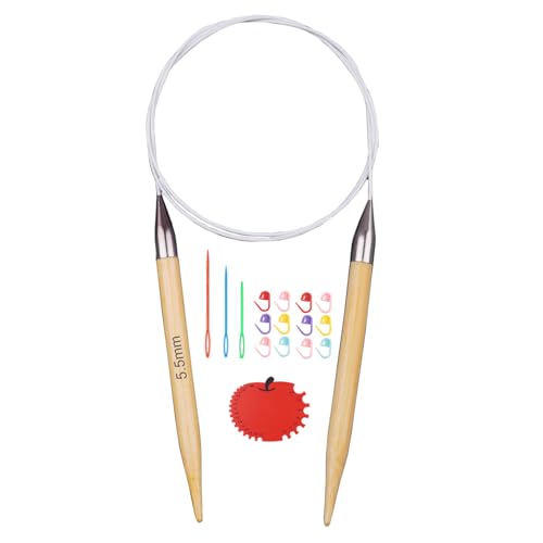Weabetfu 32inch Bamboo Circular Knitting Needles US Size 9(5.5mm) | Premium Circular Needles Handmade DIY and Any Weave Yarn Projects,Include Knitting Accessories - size: US 9(5.5mm)