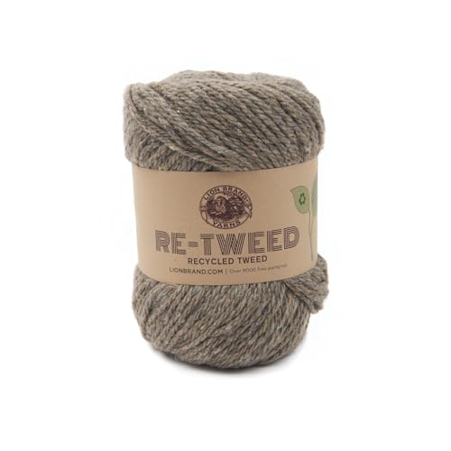 (1 Skein) Lion Brand Yarn ReTweed Yarn, Elmwood | Recycled Wool Blend Worsted Weight Tweed Fiber for Structured Bags, Natural Baskets, Warm Sweaters, Blankets - color: Elmwood, size: 1 Pack