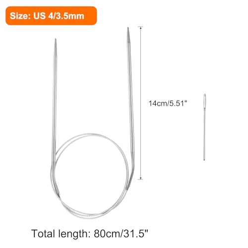 HARFINGTON Circular Knitting Needles 31.5" Stainless Steel US 4/3.5mm Knitting Needles 5.51" Short with Large Eye Sewing for Fast Knitting Sweater Sleeves - size: US 4/3.5mm x 31.5 inch (80cm)