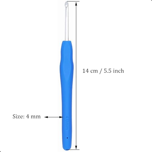6Pcs 4mm Aluminum Soft Grip Rubber Ergonomic Handle Crochet Hook Knitting Needles US Size G (Size 6) for DIY Yarn Craft,Nice Gift for Women Adults Kids Children Beginners (Blue) - size: 4mm