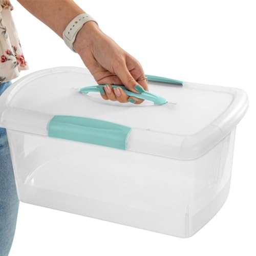 Sterilite Medium Nesting ShowOffs, Stackable Small Storage Bin with Latching Lid and Handle, Plastic Container to Organize Home, Clear, 24-Pack - size: Medium, style: 24 Pack