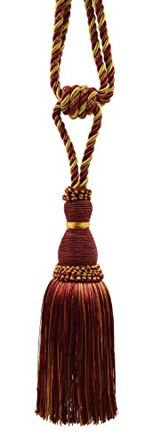 DÉCOPRO Noblesse Collection Elegant Curtain & Drapery Tassel Tieback Tassel Length 8" (20cm) 30" Spread (76cm) (Style# TBH8) Burgundy Gold Red #1253 (Carmine Red Yellow Gold) - color: Burgundy Gold Red #1253 (Carmine Red, Yellow Gold, Dark Red), size: Sol
