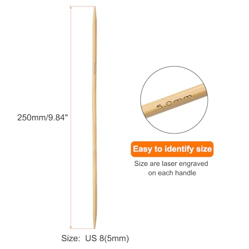 HARFINGTON 8Pcs Bamboo Knitting Needles Double Pointed Size US 8(5mm) Carbonized 10 Inch(25cm) Straight for Handmade Creative DIY Knitting Craft Yarn - size: US 8(5mm)
