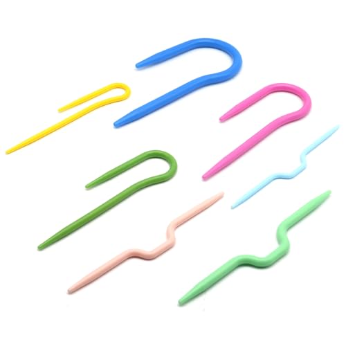 FDXGYH 7 Pcs U Shape Multicolor Bent Cable Stitch Holder Needles Plastic Twist Curved Hand Knit Knitting Needles - size: 7 Pcs