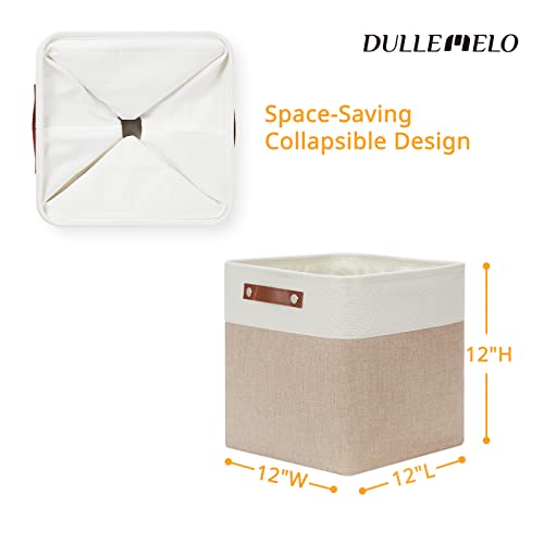 DULLEMELO Cube Storage Bins - 4 Pack Foldable Large Storage Baskets 12 inch Gifts Empty Fabric Bins for Home Office Cubes Organizer Closet, Shelves, Toy, Nursery (4 Pack - 12" White&Khaki) - color: White&Khaki, size: M-12"x 12"x12"