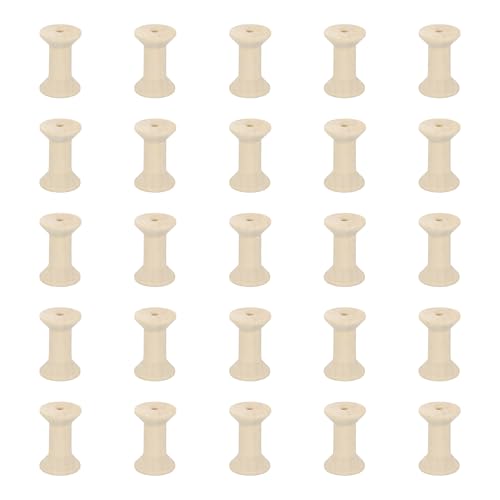 MECCANIXITY 26 Pcs 1.2"x2" Small Empty Thread Spools, Natural Color Unfinished Wooden Spools Wire Weaving Bobbins, Wire Weaving Bobbins for Embroidery DIY Sewing Machines Cord Jewelry Chain - color: Natural Color, size: 1.2"x2"