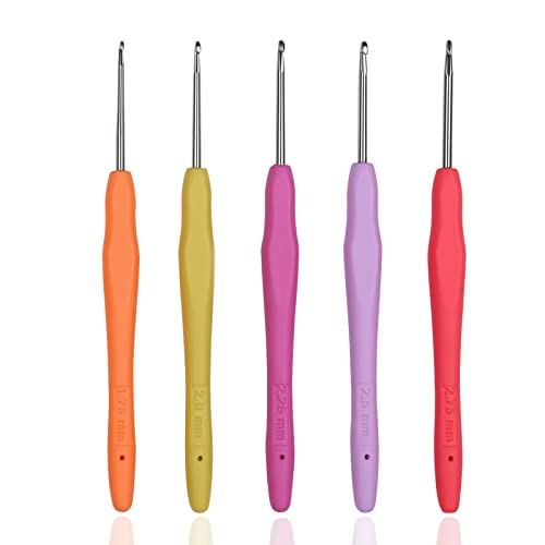 Small Sizes Crochet Hooks 5 pcs Lace Crochet Needles (1.75mm - 2.75mm) QLRFFLJOY Crochet Hook Set DIY Yarn Weaving Tool for Embroidery Thread, Lace Knitting and Fine Work