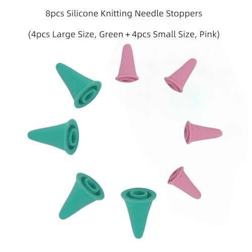 8pcs Knitting Needle Point Protectors, Silicone Knitting Needle Tip Cap Stoppers Stitch Stopper Protector Cover Crocheting Accessories Supplies (Pink Small and Green Large), SATONBEYI - color: Green & Pink, size: Silicone-Large/Samll-8P