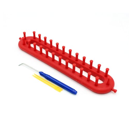 Rectangle Knitting Looms，Plastic Weaving Looms Set，Weaving Loom，Scarf Hats Making Tools，DIY Crocheting Handmade Craft Kit with a Crochet Hook and Needle for Knitting Lovers，26 cm (Red) - size: Rectangle,26cm,Sparse Pegs