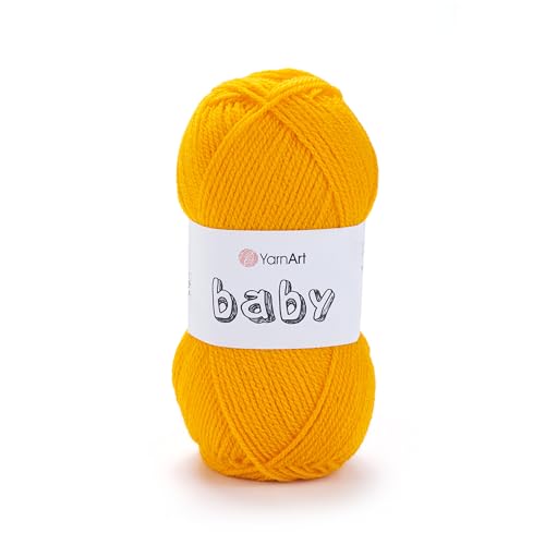 YarnArt Baby 100% Acrylic Knitting Yarn – 50g (150m) | Ultra-Soft & Lightweight | Baby & Kids’ Sensitive Skin Safe | Durable & Easy to Work with | Perfect for Knitting & Crochet (Baby, 586) - color: Mustard Yellow, style: Baby