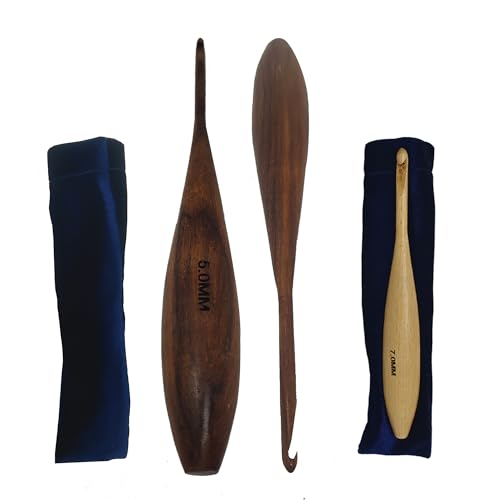 Handcrafted Wooden Crochet Hooks with Bag, 4 MM to 10 MM | Comfortable Grip | Smooth Finish & Ergonomic Design | Galaxy Indiacraft (Natural Rosewood, 5MM) - color: Natural Rosewood, size: 5MM