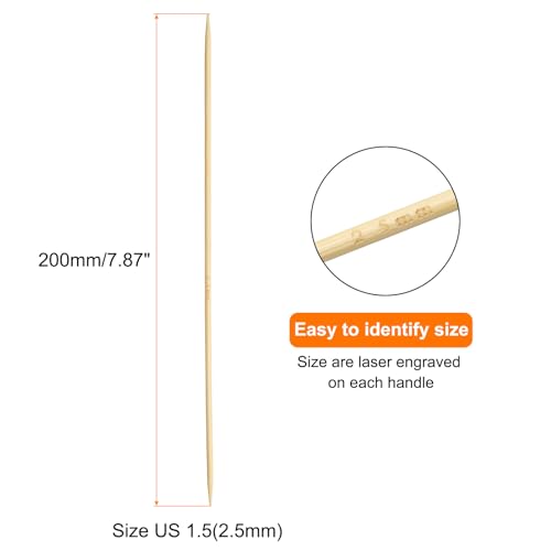 HARFINGTON 8Pcs Bamboo Knitting Needles Double Pointed Size US 1.5(2.5mm) 7.9 Inch(20cm) Straight for Handmade Creative DIY Knitting Craft Yarn Projects - size: US 1.5(2.5mm)