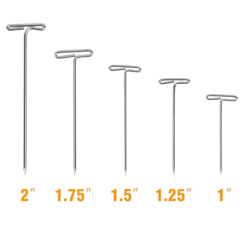 T Pins - 250 Pack Assorted Sizes T-Pins for Blocking Knitting, Wig Pins,Wig Pins for Foam Head,Sewing