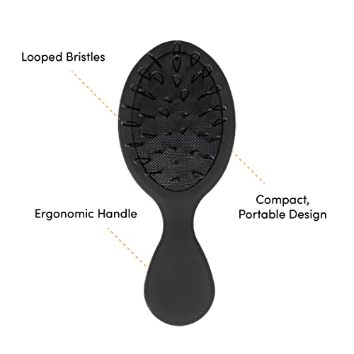 The Hair Shop Mini Black Loop Brush - Salon Professional Grade with Matted Black & Ergonomic Travel Size Design- Small & Safe Detangler Tool for 100% Remy Human and Synthetic Hair Extensions and Wigs - color: black