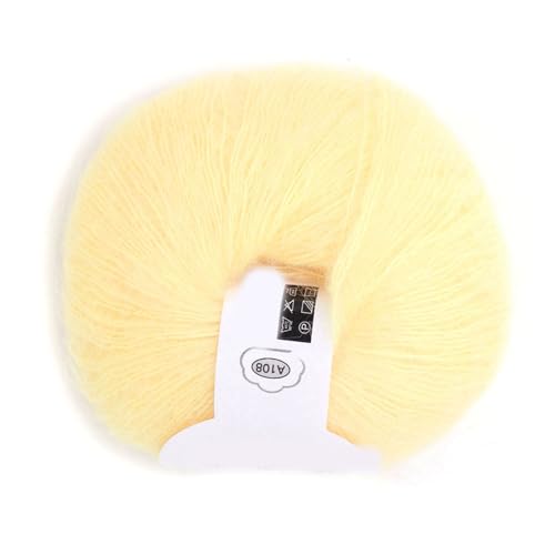 Mohair Knitting Angora Wool Yarn for DIY Knitting Popular Soft Wool Yarn(with a Crochet)(Light Yellow)