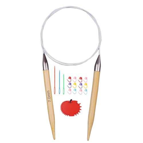 Weabetfu 32inch Bamboo Circular Knitting Needles 7mm | Premium Circular Needles Handmade DIY and Any Weave Yarn Projects,Include Knitting Accessories - size: 7mm
