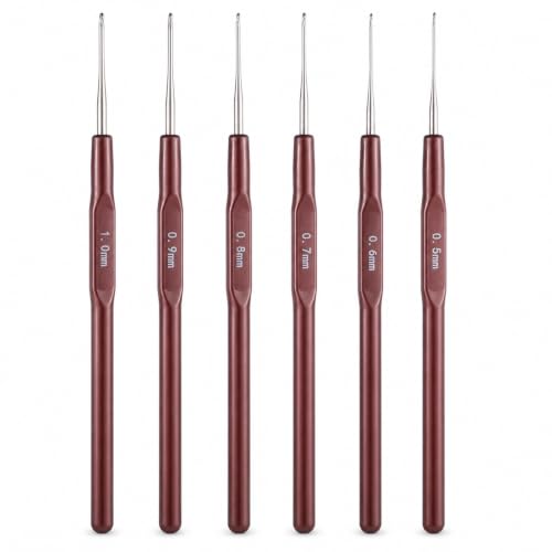 6pcs Small Size Crochet Hooks for Arthritic, Crochet Needle for Arthritic, Ergonomic Handle 0.5mm Hooks for Thread 0.5mm~1mm for Beginners, Smooth Knitting