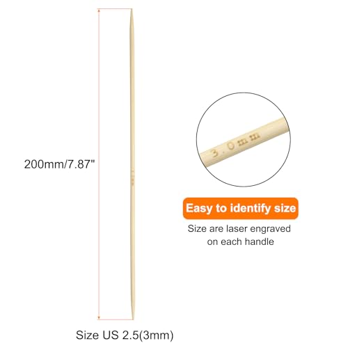 HARFINGTON 8Pcs Bamboo Knitting Needles Double Pointed Size US 2.5(3mm) 7.9 Inch(20cm) Straight for Handmade Creative DIY Knitting Craft Yarn Projects - size: US 2.5(3mm)