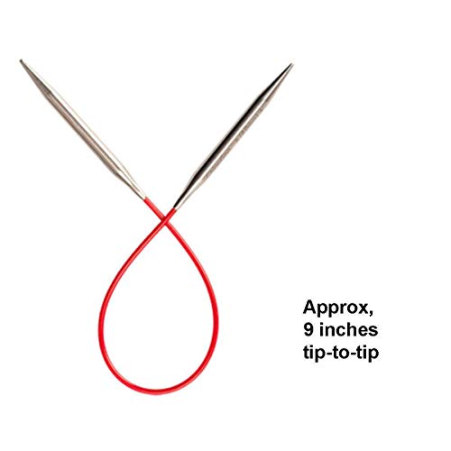 ChiaoGoo Knit Red 9-Inch, US 0 (2mm) Circular Knitting Needle | Surgical Stainless Steel, Semi-Sharp Tips, Memory-Free Steel Cable, Smooth Metal Joins, Easy-Glide, Stitch Holder - size: US 0 (2.0mm), 9 in. (23cm)