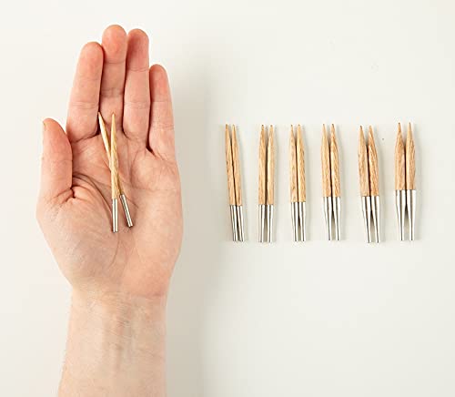 Knit Picks Sunstruck Wood Short Interchangeable Knitting Needle Set US 4-10 | 7 sizes of 2.75 inch long knitting needles in light color, includes cables, end caps, and connectors. - color: Sunstruck