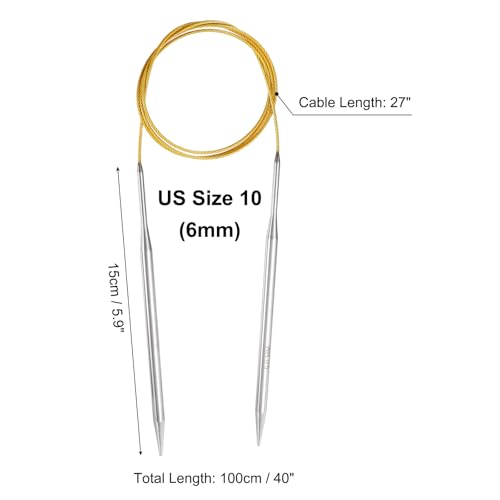 uxcell US 10(6mm) Knitting Circular Needle 40 Inch(100cm) Metal Round Stainless Steel Needle with Large Eye Sewing & Stitch Markers for Handmade Projects DIY Knit Blankets - size: US10(6mm)