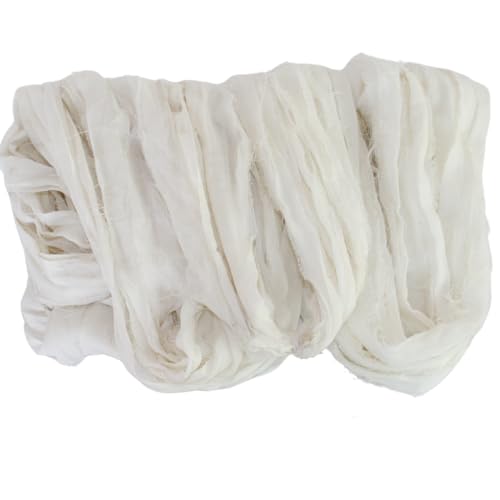 KNITSILK Poly Cotton Ribbon Yarn – Natural White Ribbon Yarn for Knitting, Crochet, Weaving, Macramé & DIY Crafts, Lightweight Textured Fiber, 22 Yards (20m), 45g Skein