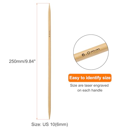 HARFINGTON 8Pcs Bamboo Knitting Needles Double Pointed Size US 10(6mm) Carbonized 10 Inch(25cm) Straight for Handmade Creative DIY Knitting Craft Yarn - size: US 10(6mm)