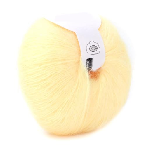 Mohair Knitting Angora Wool Yarn for DIY Knitting Popular Soft Wool Yarn(with a Crochet)(Light Yellow)