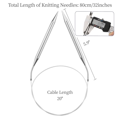 Circular Knitting Needles 32 inches/80 cm | Stainless Steel Round Knitting Needles Size US 11(8mm) for Handmade Knitting DIY - color: Silver