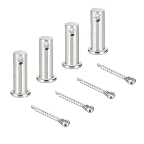 uxcell 4Pcs M12x40mm Clevis Pins, 304 Stainless Steel Single Hole Flat Head Hitch Fastener Lock Systems with Cotter Pins for Furniture Installation Trailer Lawn Mower, Silver - size: M12x40mm