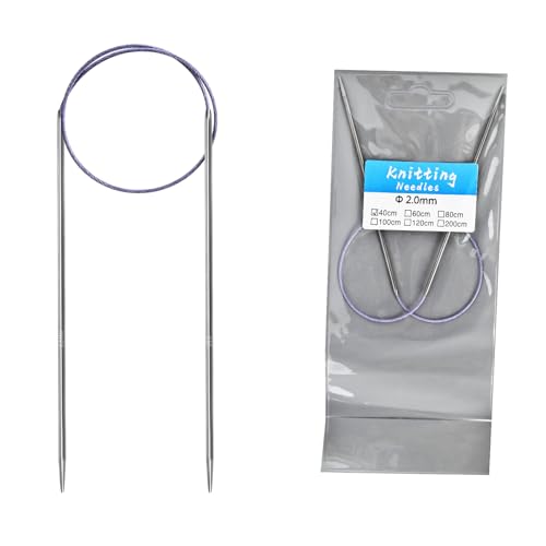 2.0mm Circular Knitting Needles - 16-inch/40cm US0 Ergonomic Stainless Steel Set with Tangle-Free Cable and Smooth Joints, Ideal for Hats, Socks, and Sleeves - size: 2.0mm/US0
