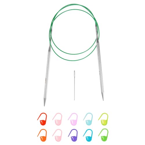 uxcell US 9(5.5mm) Knitting Circular Needle 40 Inch(100cm) Metal Round Stainless Steel Needle with Large Eye Sewing & Stitch Markers for Handmade Projects DIY Knit Blankets - size: US9(5.5mm)