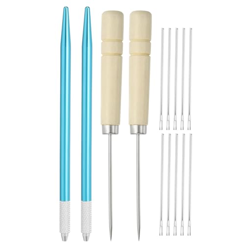 PATIKIL Doll Hair Rooting Holders Kit, 0.8mm Doll Hair Rerooting Knitting Needles with Wood Awls Crochet Hooks Doll Wig Tool for Doll Hair Making Supplies DIY Crafts, Blue - color: Blue, size: 0.8mm