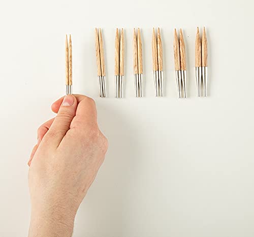 Knit Picks Sunstruck Wood Short Interchangeable Knitting Needle Set US 4-10 | 7 sizes of 2.75 inch long knitting needles in light color, includes cables, end caps, and connectors. - color: Sunstruck