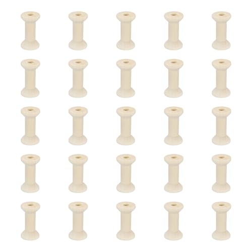 MECCANIXITY 26 Pcs 0.8"x1.6" Small Empty Thread Spools, Natural Color Unfinished Wooden Spools Wire Weaving Bobbins, Wire Weaving Bobbins for Embroidery DIY Sewing Machines Cord Jewelry Chain - color: Natural Color, size: 0.8"x1.6"