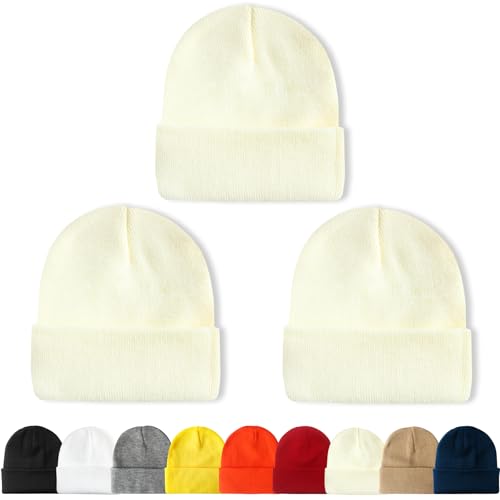 NPQQUAN 3 Packs Unisex Beanie Hats for Men Women Winter Knit Beanies | Mens and Womens,Great Stretch Knit,Thick Warm Comfort Beanies,Outdoor Sports including Skiing Running Camping - color: Beige+beige+beige