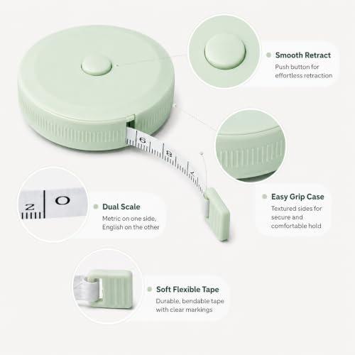 Soft Tape Measure Retractable Body Sewing Tailor Measuring Tape Green | Retractable Soft Tape Measure With Dual Scale, Green Color, Suitable For Body, Sewing, Tailoring And Craft Measurements - color: green