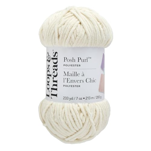Big Twist Posh Purl Yarn by Loops & Threads – Bulky 100% Polyester, Soft & Plush Chenille Yarn for Knitting & Crochet, Ideal for Blankets, Scarves, Hats & Crafts, Vanilla Bean - color: Vanilla