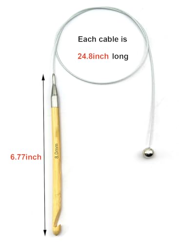 Weabetfu 32-Inch Bamboo Tunisian Crochet Hook with Steel Cable,8mm | Afghan Crochet Hooks Needles for Handmade Creative DIY and Carpet Rug Blanket Weaving Knitting Needles - size: 8mm